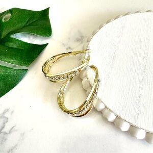 2/$30🌵 Gold Tone Oval Hoop Rhinestone Earrings Statement Jewelry Gift Boho NEW